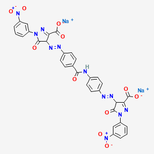 molecular formula C33H19N11Na2O11 B13798869 1H-Pyrazole-3-carboxylic acid, 4-((4-((4-((3-carboxy-4,5-dihydro-1-(3-nitrophenyl)-5-oxo-1H-pyrazol-4-yl)azo)benzoyl)amino)phenyl)azo)-4,5-dihydro-1-(3-nitrophenyl)-5-oxo-, disodium salt CAS No. 65104-25-8