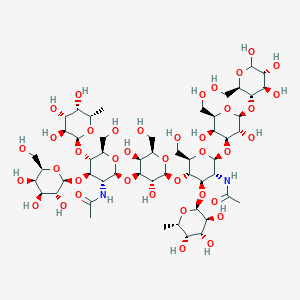 molecular formula C52H88N2O39 B13799194 alpha-L-fucosyl-(1->4)-[beta-D-galactosyl-(1->3)]-N-acetyl-beta-D-glucosaminyl-(1->3)-beta-D-galactosyl-(1->4)-[alpha-L-fucosyl-(1->3)]-N-acetyl-beta-D-glucosaminyl-(1->3)-beta-D-galactosyl-(1->4)-D-glucose 