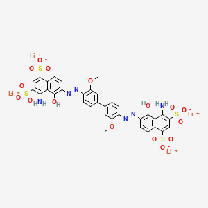 molecular formula C34H24Li4N6O16S4 B13800549 Tetralithium 6,6'-((3,3'-dimethoxy(1,1'-biphenyl)-4,4'-diyl)bis(azo))bis(4-amino-5-hydroxynaphthalene-1,3-disulphonate) CAS No. 84559-91-1