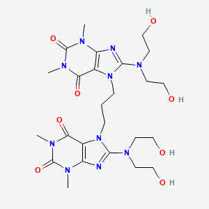 molecular formula C25H38N10O8 B13800583 Theophylline, 7,7'-trimethylenebis(8-(bis(2-hydroxyethyl)amino)- CAS No. 63978-60-9