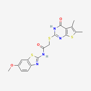 molecular formula C18H16N4O3S3 B13800634 2-[(5,6-dimethyl-4-oxo-3H-thieno[2,3-d]pyrimidin-2-yl)sulfanyl]-N-(6-methoxy-1,3-benzothiazol-2-yl)acetamide 