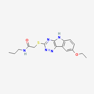 molecular formula C16H19N5O2S B13800736 Acetamide,2-[(8-ethoxy-2H-1,2,4-triazino[5,6-B]indol-3-YL)thio]-N-propyl- 