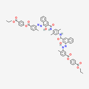 molecular formula C66H56N6O12 B13801248 Benzoic acid, 3,3'-[(2,5-dimethyl-1,4-phenylene)bis[iminocarbonyl(2-hydroxy-3,1-naphthalenediyl)azo]]bis[4-methyl-, bis[4-(propoxycarbonyl)phenyl] ester CAS No. 72102-74-0