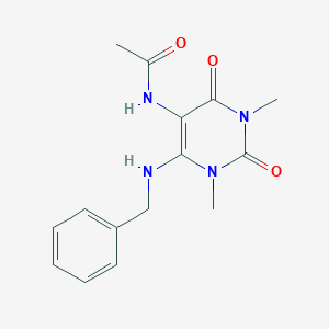 molecular formula C15H18N4O3 B13801269 N-[4-(benzylamino)-1,3-dimethyl-2,6-dioxopyrimidin-5-yl]acetamide 