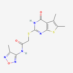 molecular formula C13H13N5O3S2 B13801476 Acetamide,2-[(1,4-dihydro-5,6-dimethyl-4-oxothieno[2,3-D]pyrimidin-2-YL)thio]-N-(4-methyl-1,2,5-oxadiazol-3-YL)- 
