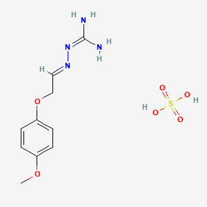 molecular formula C10H16N4O6S B13801569 Hydrazinecarboximidamide, 2-(2-(4-methoxyphenoxy)ethylidene)-, sulfate CAS No. 67962-54-3