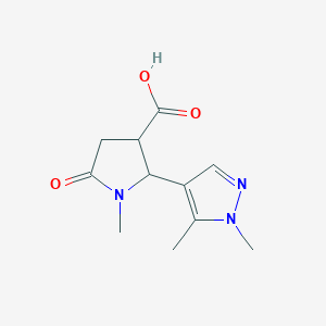molecular formula C11H15N3O3 B1380204 2-(1,5-dimethyl-1H-pyrazol-4-yl)-1-methyl-5-oxopyrrolidine-3-carboxylic acid CAS No. 1522082-11-6