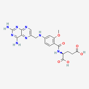 molecular formula C20H22N8O6 B13803250 Glutamic acid, N-(4-(((2,4-diamino-6-pteridinyl)methyl)amino)-2-methoxybenzoyl)-, L- CAS No. 65118-34-5