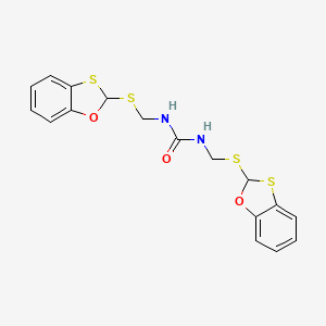 molecular formula C17H16N2O3S4 B13803337 Urea, N,N'-bis((1,3-benzoxathiol-2-ylthio)methyl)- CAS No. 63980-67-6