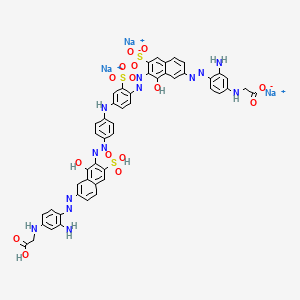 molecular formula C48H36N13Na3O15S3 B13803344 Glycine, N-(3-amino-4-((7-((4-((4-((7-((2-amino-4-((carboxymethyl)amino)phenyl)azo)-1-hydroxy-3-sulfo-2-naphthalenyl)azo)phenyl)amino)-2-sulfophenyl)azo)-8-hydroxy-6-sulfo-2-naphthalenyl)azo)phenyl)-, trisodium salt CAS No. 67846-57-5