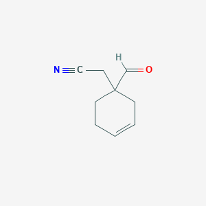 molecular formula C9H11NO B13803478 2-(1-Formylcyclohex-3-en-1-yl)acetonitrile 