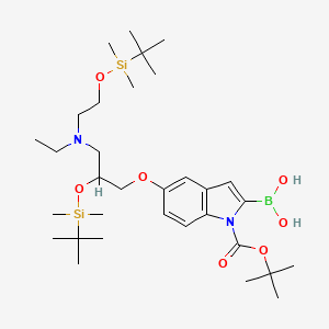 molecular formula C32H59BN2O7Si2 B13803722 1H-Indole-1-carboxylic acid, 2-borono-5-[2-[[(1,1-dimethylethyl)dimethylsilyl]oxy]-3-[[2-[[(1,1-dimethylethyl)dimethylsilyl]oxy]ethyl]ethylamino]propoxy]-, 1-(1,1-dimethylethyl) ester CAS No. 913388-77-9