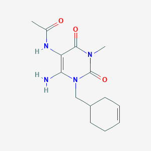 molecular formula C14H20N4O3 B13804027 Acetamide,N-[6-amino-1-(3-cyclohexen-1-ylmethyl)-1,2,3,4-tetrahydro-3-methyl-2,4-dioxo-pyrimidin-5-YL]- 