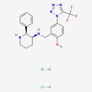 molecular formula C20H23Cl2F3N6O B13804252 Phenol, 2-[[(2-phenyl-3-piperidinyl)amino]methyl]-4-[5-(trifluoromethyl)-1H-tetrazol-1-YL]-, dihydrochloride, (2S-cis)- 