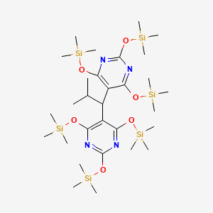 molecular formula C30H62N4O6Si6 B13804397 Pyrimidine, 5,5'-(2-methylpropylidene)bis[2,4,6-tris[(trimethylsilyl)oxy]- 
