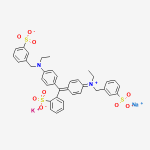 molecular formula C37H34KN2NaO9S3 B13804450 Benzenemethanaminium, N-ethyl-N-(4-((4-(ethyl((3-sulfophenyl)methyl)amino)phenyl)(2-sulfophenyl)methylene)-2,5-cyclohexadien-1-ylidene)-3-sulfo-, inner salt, potassium sodium salt CAS No. 71701-19-4