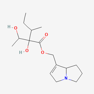 molecular formula C16H27NO4 B13804482 Pentanoic acid, 2-hydroxy-2-(1-hydroxyethyl)-3-methyl-, (2,3,5,7a-tetrahydro-1H-pyrrolizin-7-yl)methyl ester CAS No. 84306-92-3