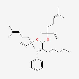 molecular formula C34H52O2 B13804489 Benzene, [2-[bis[(1-ethenyl-1,5-dimethyl-4-hexenyl)oxy]methyl]-1-heptenyl]- CAS No. 67785-71-1