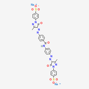 molecular formula C33H25N9Na2O9S2 B13804833 Benzenesulfonic acid, 4-(4-((4-((4-((4,5-dihydro-3-methyl-5-oxo-1-(4-sulfophenyl)-1H-pyrazol-4-yl)azo)benzoyl)amino)phenyl)azo)-4,5-dihydro-3-methyl-5-oxo-1H-pyrazol-1-yl)-, disodium salt CAS No. 72829-13-1