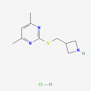 molecular formula C10H16ClN3S B1380497 2-((Azetidin-3-ylmethyl)thio)-4,6-dimethylpyrimidine hydrochloride CAS No. 1864056-74-5