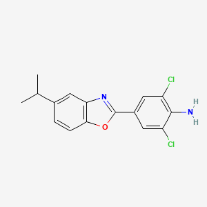 molecular formula C16H14Cl2N2O B13805048 2,6-dichloro-4-(5-propan-2-yl-1,3-benzoxazol-2-yl)aniline 