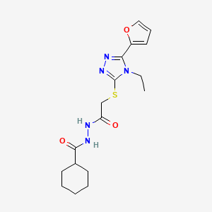 molecular formula C17H23N5O3S B13805070 N'-[2-[[4-ethyl-5-(furan-2-yl)-1,2,4-triazol-3-yl]sulfanyl]acetyl]cyclohexanecarbohydrazide 