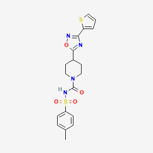 molecular formula C19H20N4O4S2 B13805079 N-((4-Methylphenyl)sulphonyl)-4-[3-(thien-2-YL)-1,2,4-oxadiazol-5-YL]piperidine-1-carboxamide 