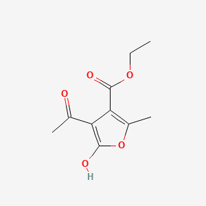 molecular formula C10H12O5 B13805092 3-Furancarboxylic acid, 4,5-dihydro-4-(1-hydroxyethylidene)-2-methyl-5-oxo-, ethyl ester CAS No. 62409-40-9