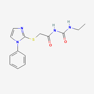 molecular formula C14H16N4O2S B13805187 Urea, 1-ethyl-3-((1-phenylimidazol-2-ylthio)acetyl)- CAS No. 60176-50-3