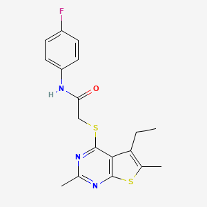 molecular formula C18H18FN3OS2 B13805813 Acetamide,2-[(5-ethyl-2,6-dimethylthieno[2,3-D]pyrimidin-4-YL)thio]-N-(4-fluorophenyl)- 