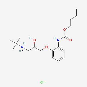 molecular formula C18H31ClN2O4 B13805921 Carbamic acid, (2-(3-((1,1-dimethylethyl)amino)-2-hydroxypropoxy)phenyl)-, butyl ester, monohydrochloride CAS No. 79763-36-3