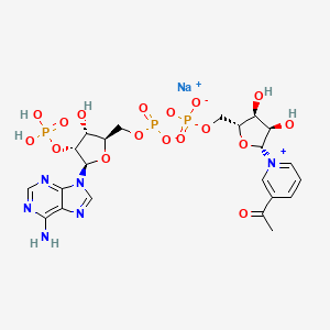 molecular formula C22H28N6NaO17P3 B13806160 sodium;[[(2R,3S,4R,5R)-5-(3-acetylpyridin-1-ium-1-yl)-3,4-dihydroxyoxolan-2-yl]methoxy-oxidophosphoryl] [(2R,3R,4R,5R)-5-(6-aminopurin-9-yl)-3-hydroxy-4-phosphonooxyoxolan-2-yl]methyl phosphate 