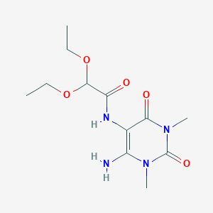 molecular formula C12H20N4O5 B13806311 Acetamide,N-(6-amino-1,2,3,4-tetrahydro-1,3-dimethyl-2,4-dioxo-pyrimidin-5-YL)-2,2-diethoxy- 