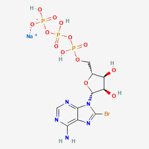 molecular formula C10H14BrN5NaO13P3 B1380637 Sodium (2R,3S,4R,5R)-5-(6-amino-8-bromo-9H-purin-9-yl)-4-hydroxy-2-(((hydroxy((hydroxy(phosphonooxy)phosphoryl)oxy)phosphoryl)oxy)methyl)tetrahydrofuran-3-olate CAS No. 81035-56-5