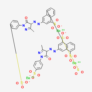 molecular formula C40H26Ba3N8O20S6 B13806509 barium(2+);3-[[3-methyl-5-oxo-1-(4-sulfonatophenyl)-4H-pyrazol-4-yl]diazenyl]naphthalene-1,5-disulfonate CAS No. 84029-82-3