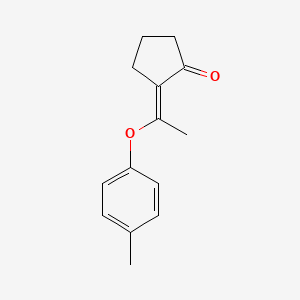 molecular formula C14H16O2 B13806588 Cyclopentanone, 2-[1-(4-methylphenoxy)ethylidene]-, (2E)-(9CI) 