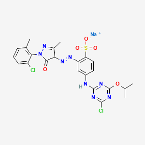 molecular formula C23H21Cl2N8NaO5S B13806996 Sodium 4-[[4-chloro-6-isopropoxy-1,3,5-triazin-2-yl]amino]-2-[[1-(2-chloro-6-methylphenyl)-4,5-dihydro-3-methyl-5-oxo-1H-pyrazol-4-yl]azo]benzenesulphonate CAS No. 89923-50-2