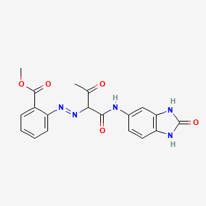 molecular formula C19H17N5O5 B13807367 Benzoic acid, 2-((1-(((2,3-dihydro-2-oxo-1H-benzimidazol-5-yl)amino)carbonyl)-2-oxopropyl)azo)-, methyl ester CAS No. 71317-07-2