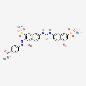 molecular formula C28H17N4Na3O11S2 B13807420 Trisodium 4-((1-hydroxy-6-((((5-hydroxy-7-sulphonato-2-naphthyl)amino)carbonyl)amino)-3-sulphonato-2-naphthyl)azo)benzoate CAS No. 65072-26-6