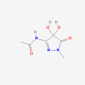 molecular formula C6H9N3O4 B13807564 Acetamide,N-(4,5-dihydro-4,4-dihydroxy-1-methyl-5-oxo-1H-pyrazol-3-YL)- 