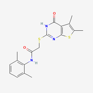 molecular formula C18H19N3O2S2 B13807707 Acetamide,2-[(1,4-dihydro-5,6-dimethyl-4-oxothieno[2,3-D]pyrimidin-2-YL)thio]-N-(2,6-dimethylphenyl)- 