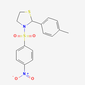 molecular formula C16H16N2O4S2 B13807837 Thiazolidine, 2-(4-methylphenyl)-3-[(4-nitrophenyl)sulfonyl]-(9CI) CAS No. 537678-01-6
