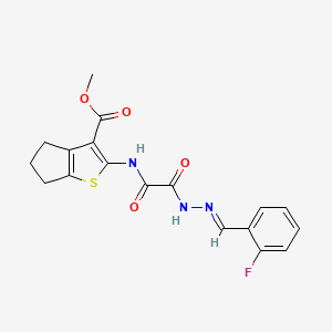 molecular formula C18H16FN3O4S B13807903 4H-Cyclopenta[b]thiophene-3-carboxylicacid,2-[[[[(2-fluorophenyl)methylene]hydrazino]oxoacetyl]amino]-5,6-dihydro-,methylester(9CI) 