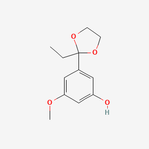 molecular formula C12H16O4 B13808071 3-(2-Ethyl-1,3-dioxolan-2-yl)-5-methoxyphenol 