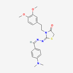 molecular formula C22H26N4O3S B13808206 Benzaldehyde, 4-(dimethylamino)-, (3-(2-(3,4-dimethoxyphenyl)ethyl)-4-oxo-2-thiazolidinylidene)hydrazone CAS No. 53068-43-2