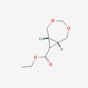 molecular formula C9H14O4 B13808692 cis,trans,trans-3,5-Dioxa-bicyclo[5.1.0]octane-8-carboxylic acid ethyl ester CAS No. 81056-10-2