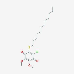 molecular formula C20H31ClO4S B13809005 2-Chloro-3-(dodecylsulfanyl)-5,6-dimethoxycyclohexa-2,5-diene-1,4-dione CAS No. 64102-02-9
