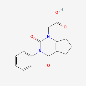 molecular formula C15H14N2O4 B13809417 1H-Cyclopentapyrimidine-1-acetic acid, 2,3,4,5,6,7-hexahydro-2,4-dioxo-3-phenyl- CAS No. 49786-40-5