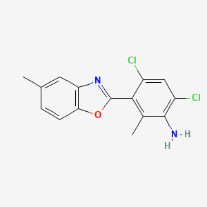 molecular formula C15H12Cl2N2O B13809469 4,6-dichloro-2-methyl-3-(5-methyl-1,3-benzoxazol-2-yl)aniline 