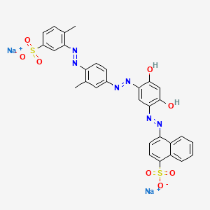molecular formula C30H22N6Na2O8S2 B13809706 Disodium 4-((2,4-dihydroxy-5-((3-methyl-4-((2-methyl-5-sulphonatophenyl)azo)phenyl)azo)phenyl)azo)naphthalene-1-sulphonate CAS No. 85631-84-1